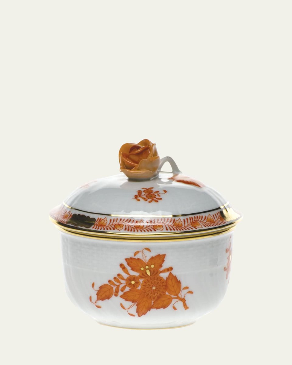 Chinese Bouquet Rust Covered Sugar Dish with Rose